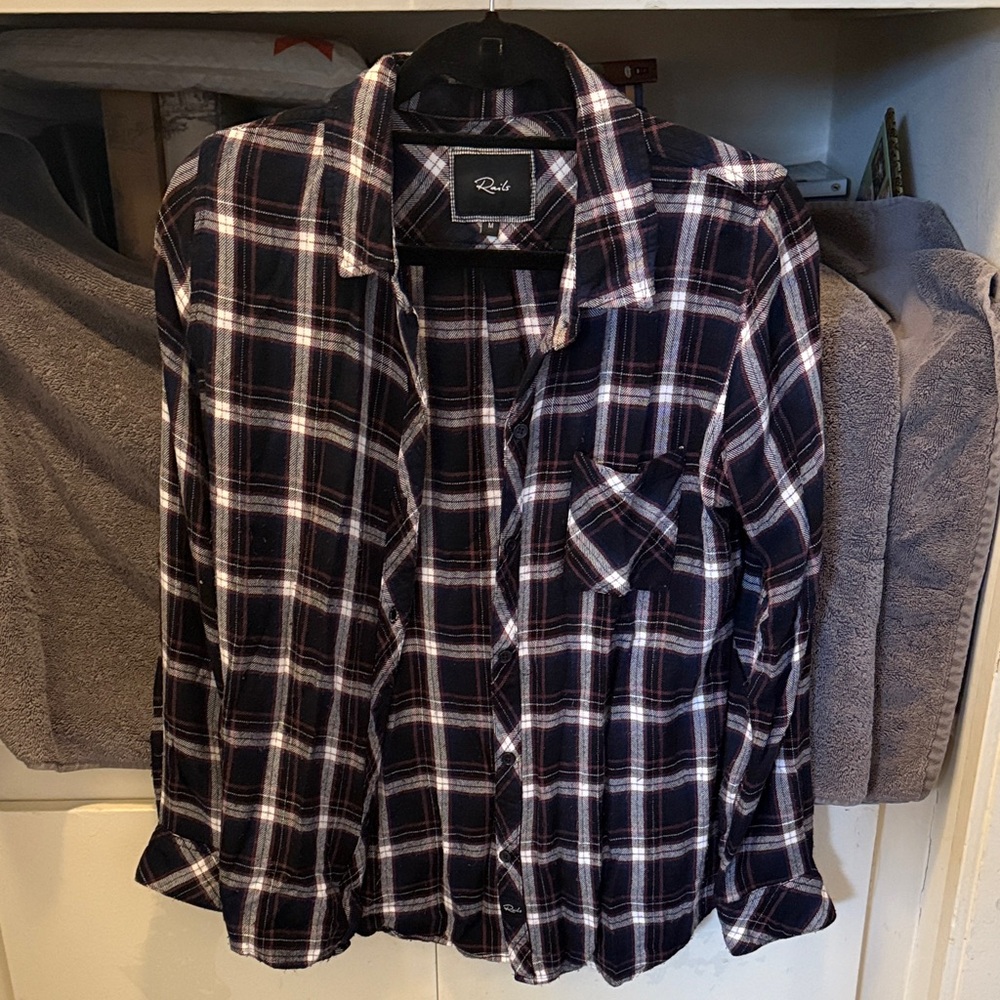 Rails Women's Navy and White Plaid Button Down Shirt